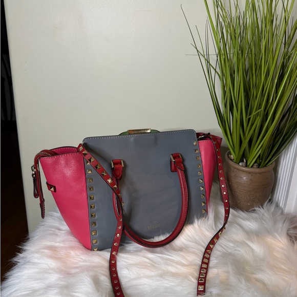 Valentino Pink and Green Studded Satchel - Picture 5 of 6